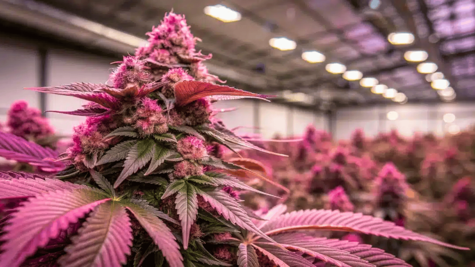 pink plant weed featuring a bright pink and red flower cluster with light green leaves against a dark background
