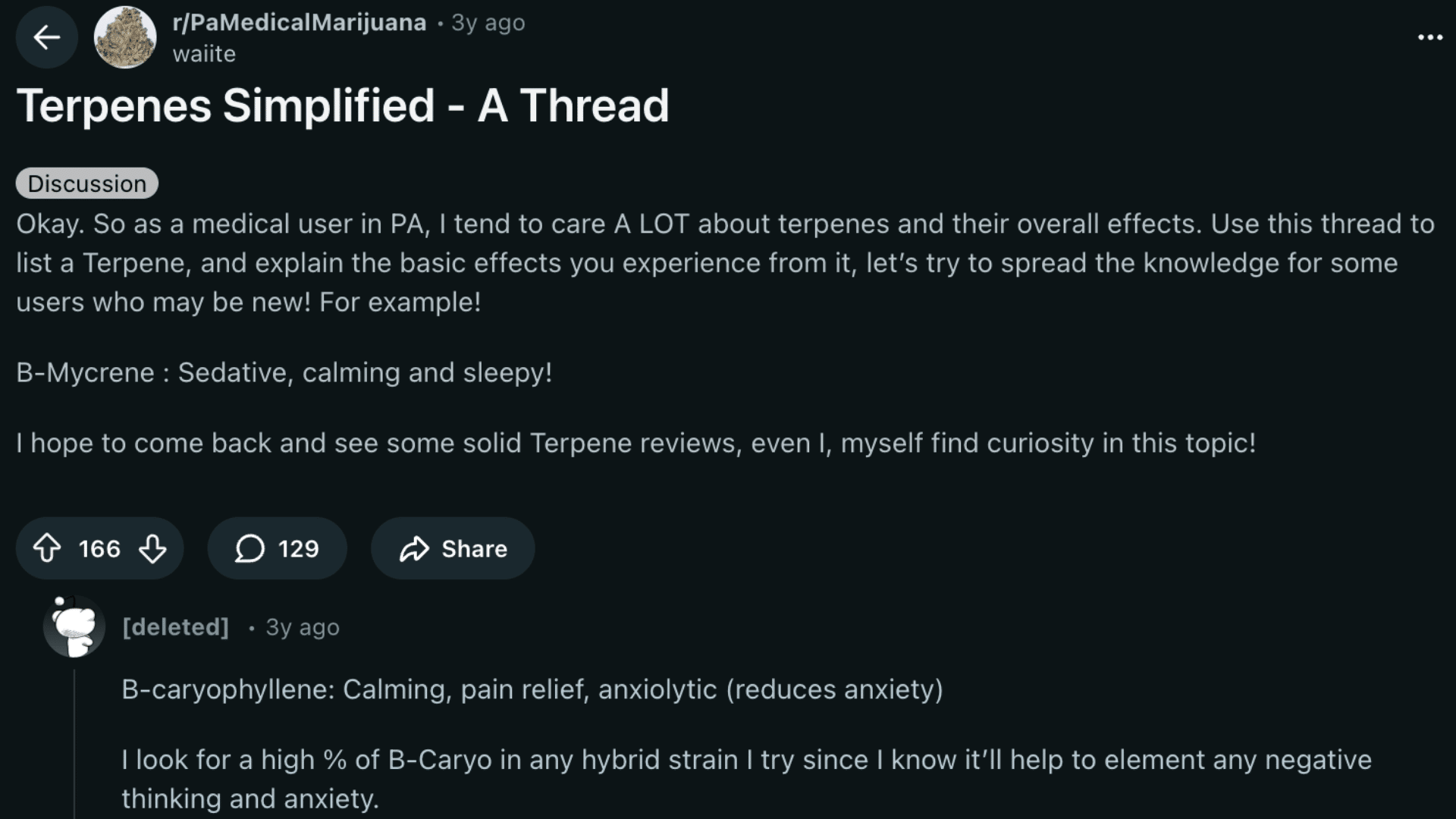 what the community says about myrcene terpene effects