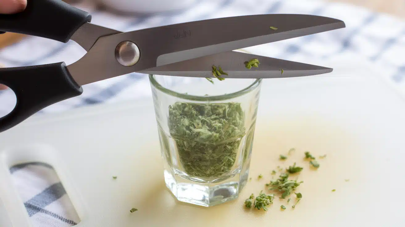 scissor and a shot glass