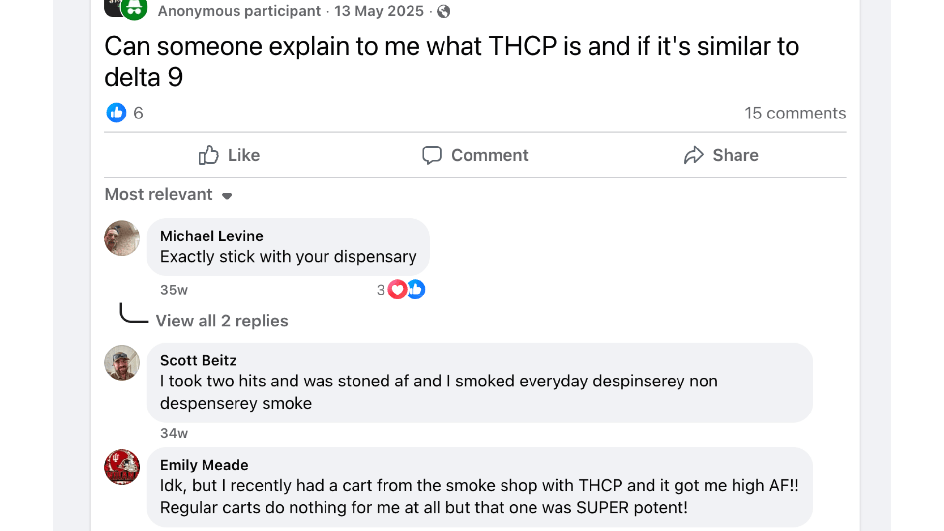 user experience with thcp and delta 9