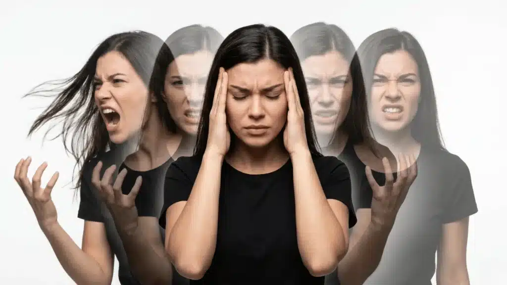 close-up photograph of women with the effect of hallucinations on her body and brain is showen