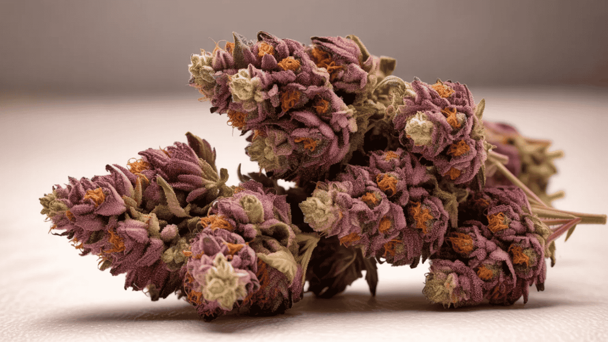 pink kush kept in a table after harvestation to show in great detail every element of it