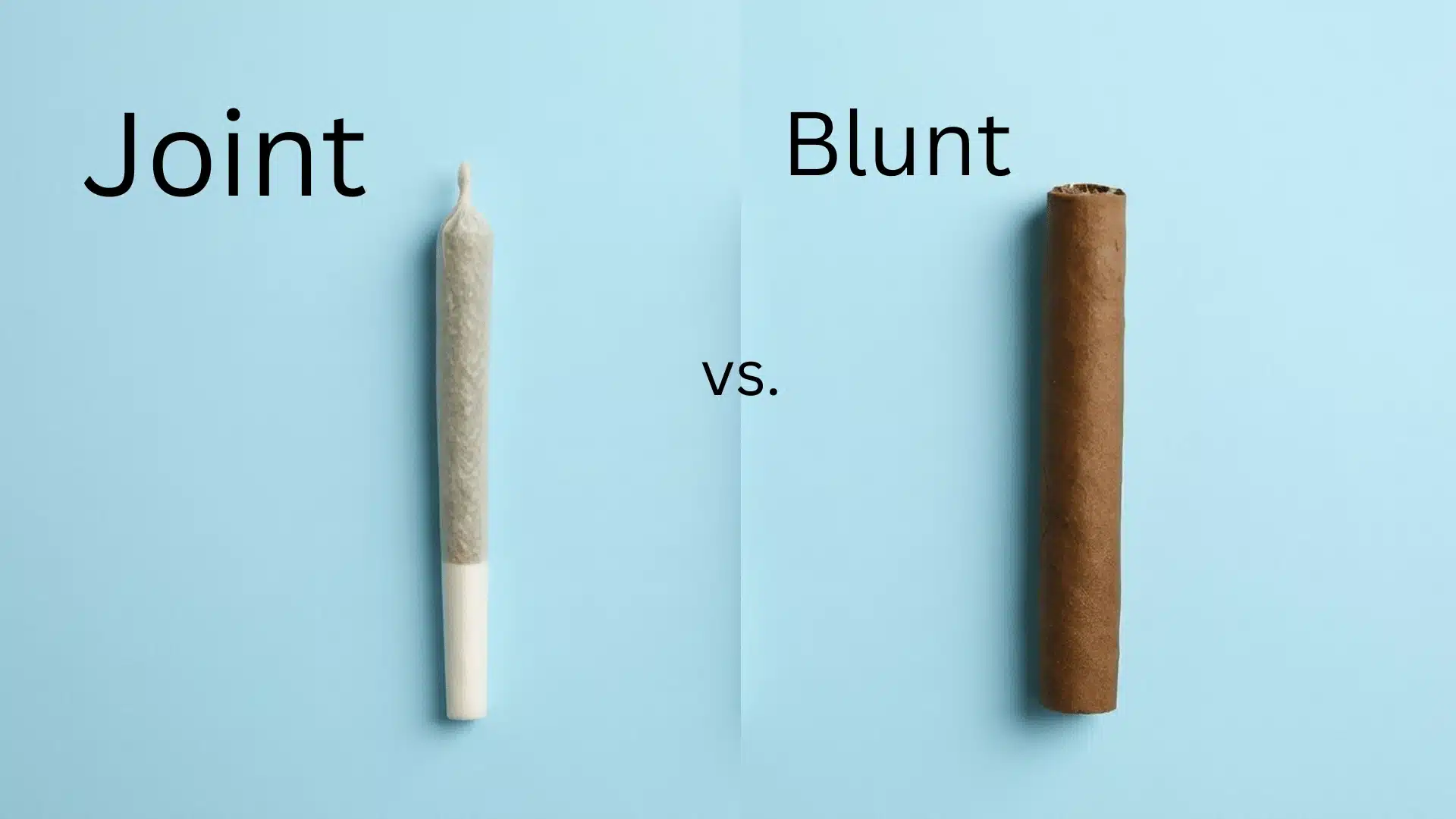 a side to side picture of joint and blunt in vs with the blue back ground it in