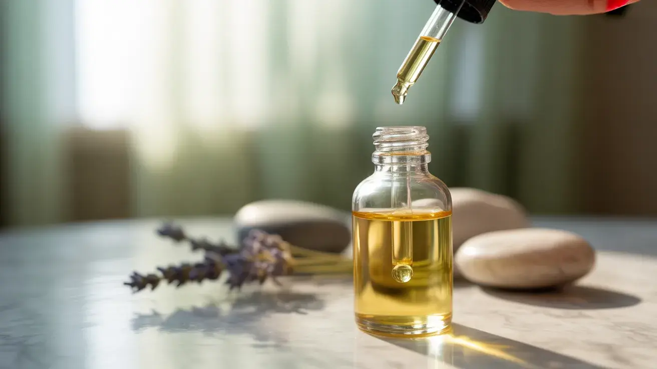 calming bedroom scene with CBD oil and a cup of tea, emphasizing relaxation and stress relief for sexual health (1)