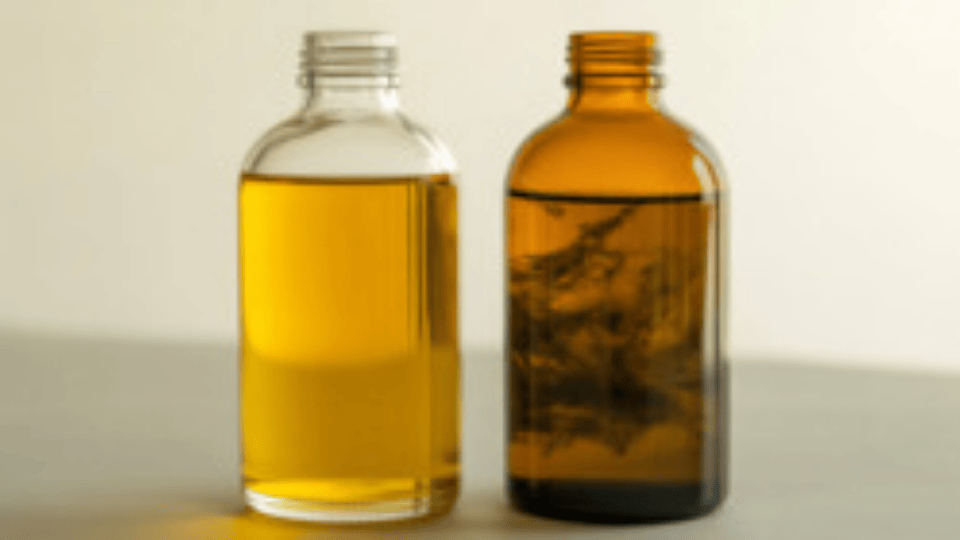 comparison of fresh and expired cbd oil showing color and texture changes