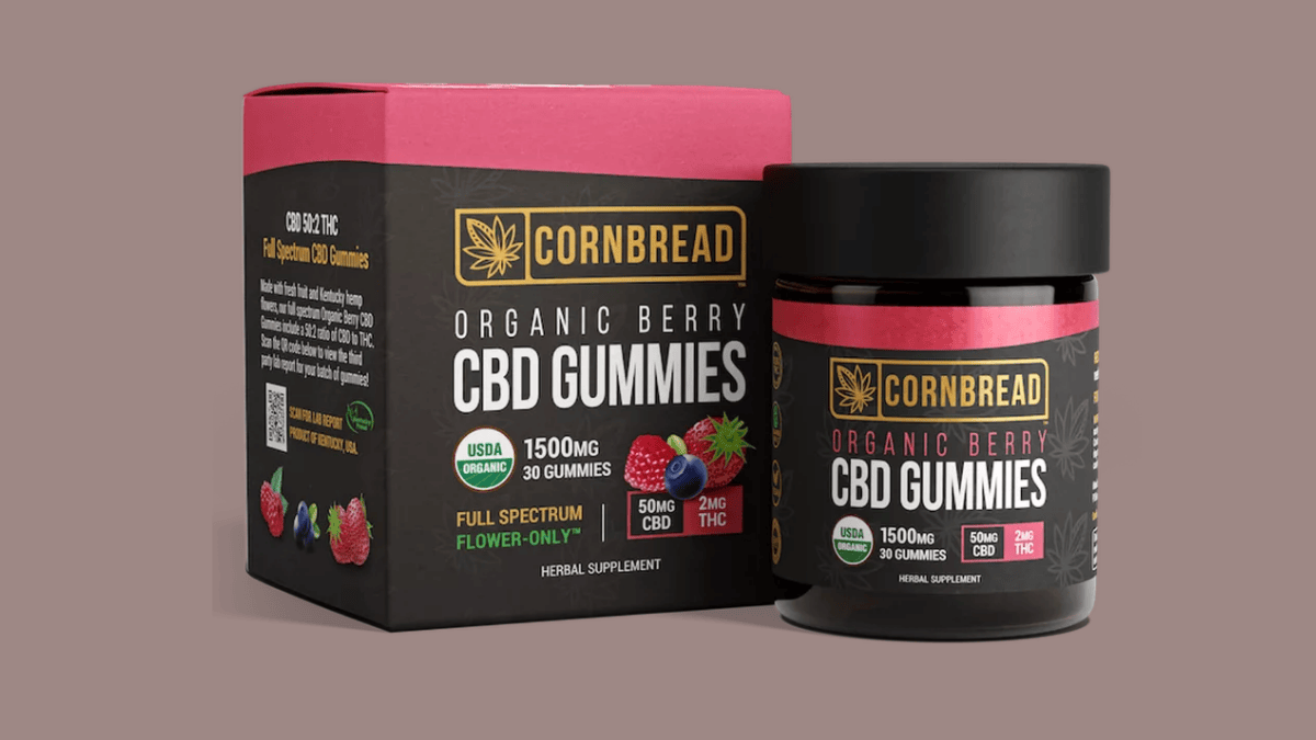 cornbread hemp 50mg usda organic whole flower full-spectrum cbd gummies bottle for severe nerve pain