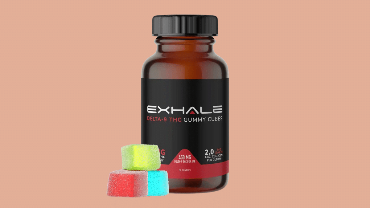 exhale wellness delta-9 thc gummies full spectrum organic bottle for pain relief
