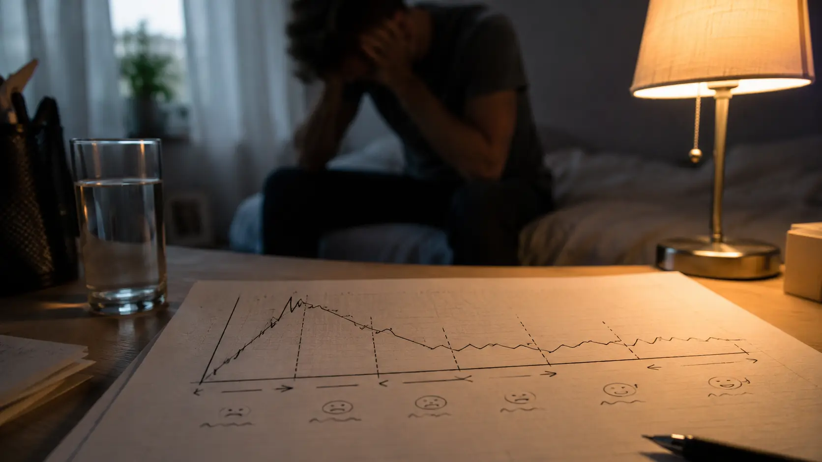 adult sitting on a bed during crack withdrawal with low energy and emotional distress (1)