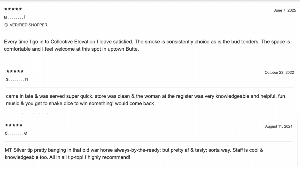 buyers who have experiences services at collective elevation share their experiences on a third party website