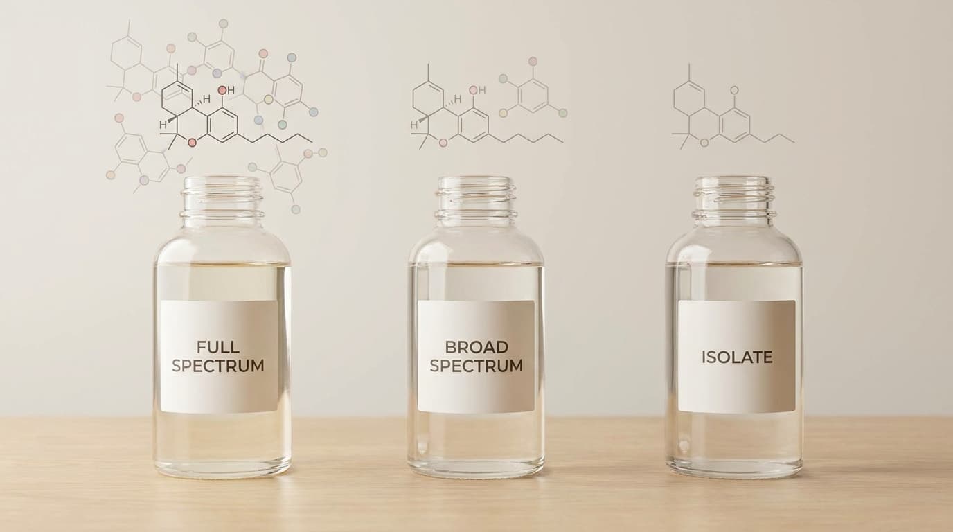 comparison of full spectrum broad spectrum and isolate cbd bottles (1)