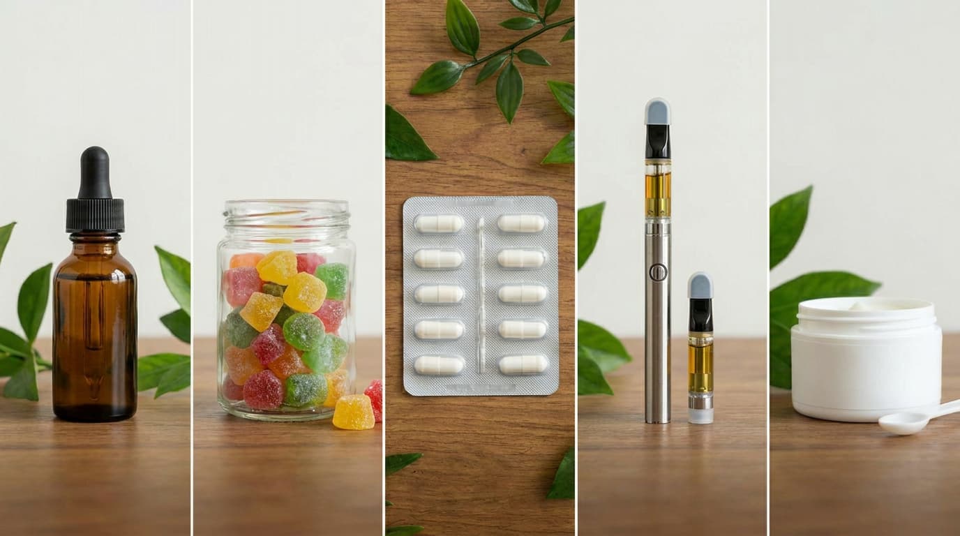 different cbd delivery methods including oil gummies capsules vape and cream
