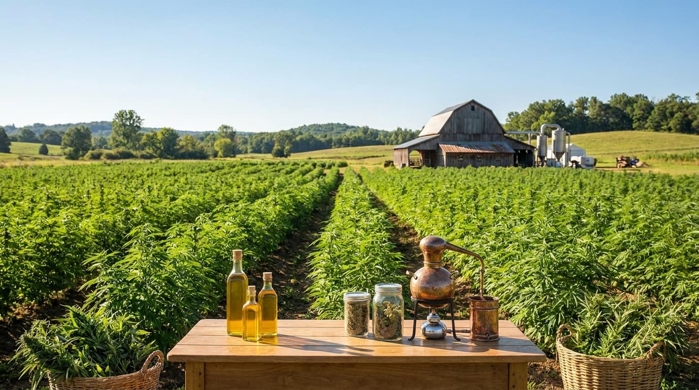 hemp farm fields leading to cbd production showing sourcing importance