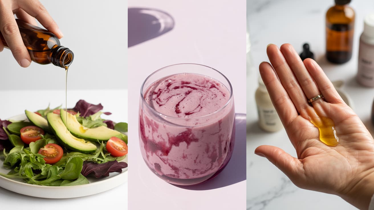 hemp seed oil used in salad, smoothie, and skincare applications (1)