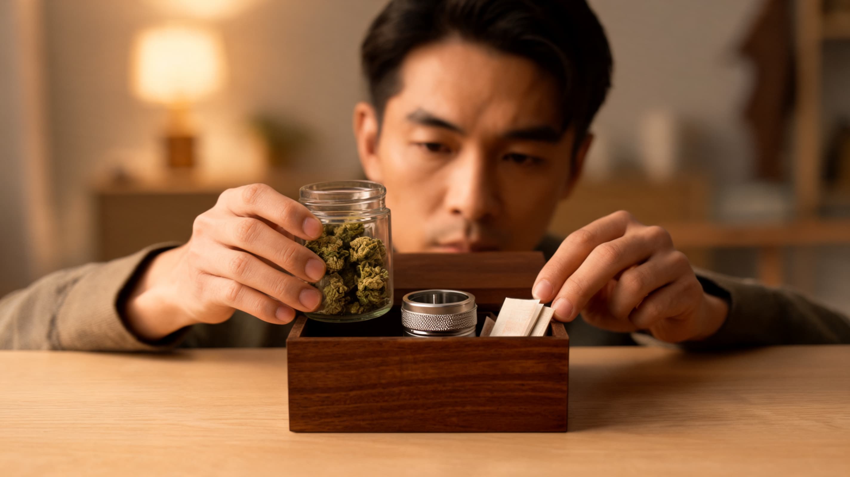 person putting cannabis items away in a box to begin a safer home detox plan