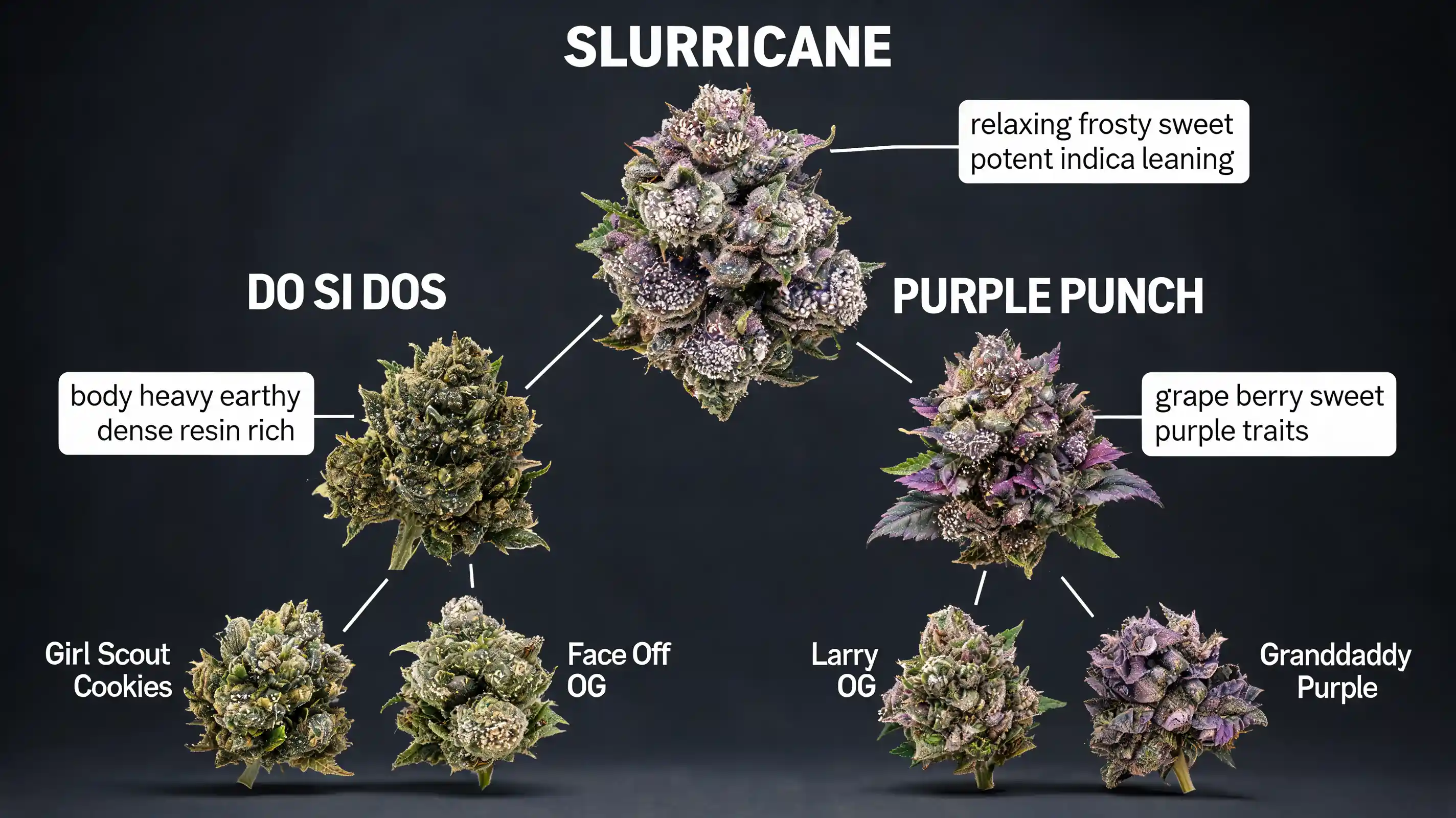 slurricane lineage infographic with do si dos purple punch and family tree
