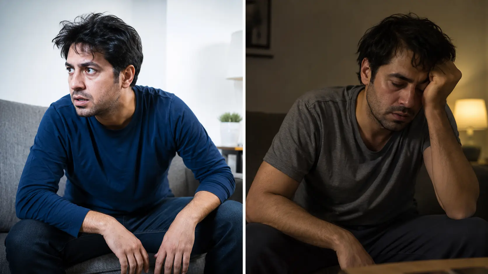 _split scene comparing active crack symptoms and crack withdrawal symptoms in the same adult