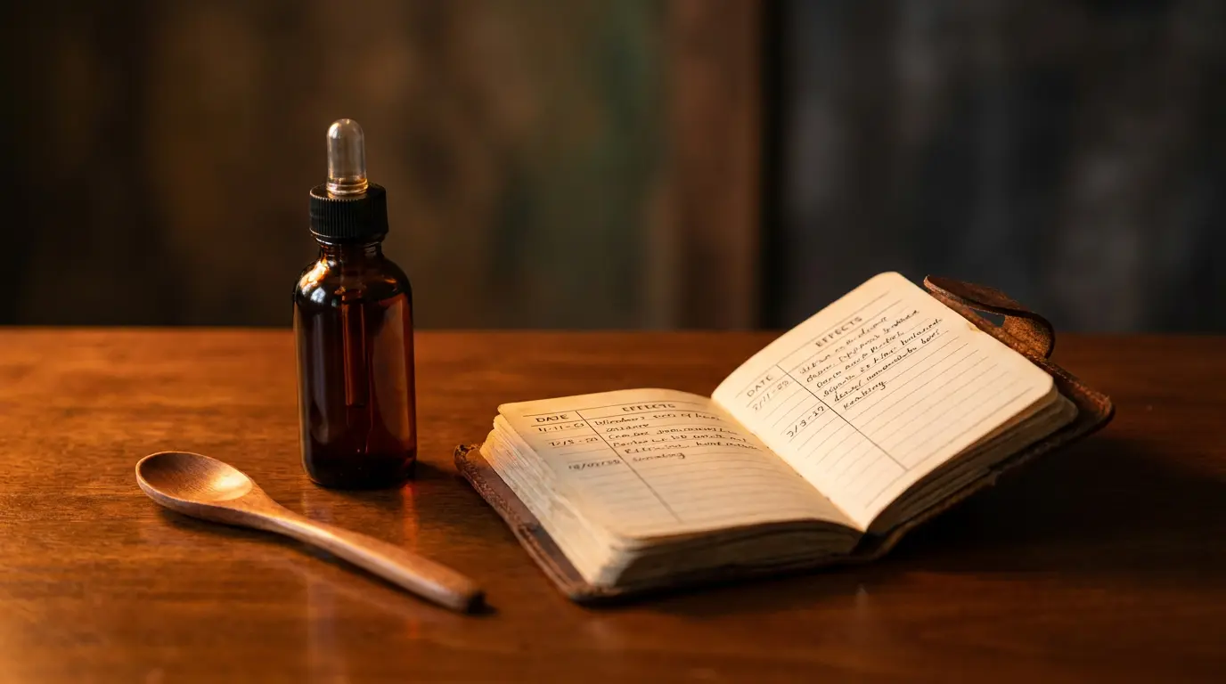 cannabis tincture bottle and dropper showing careful microdosing thc measurement and label use