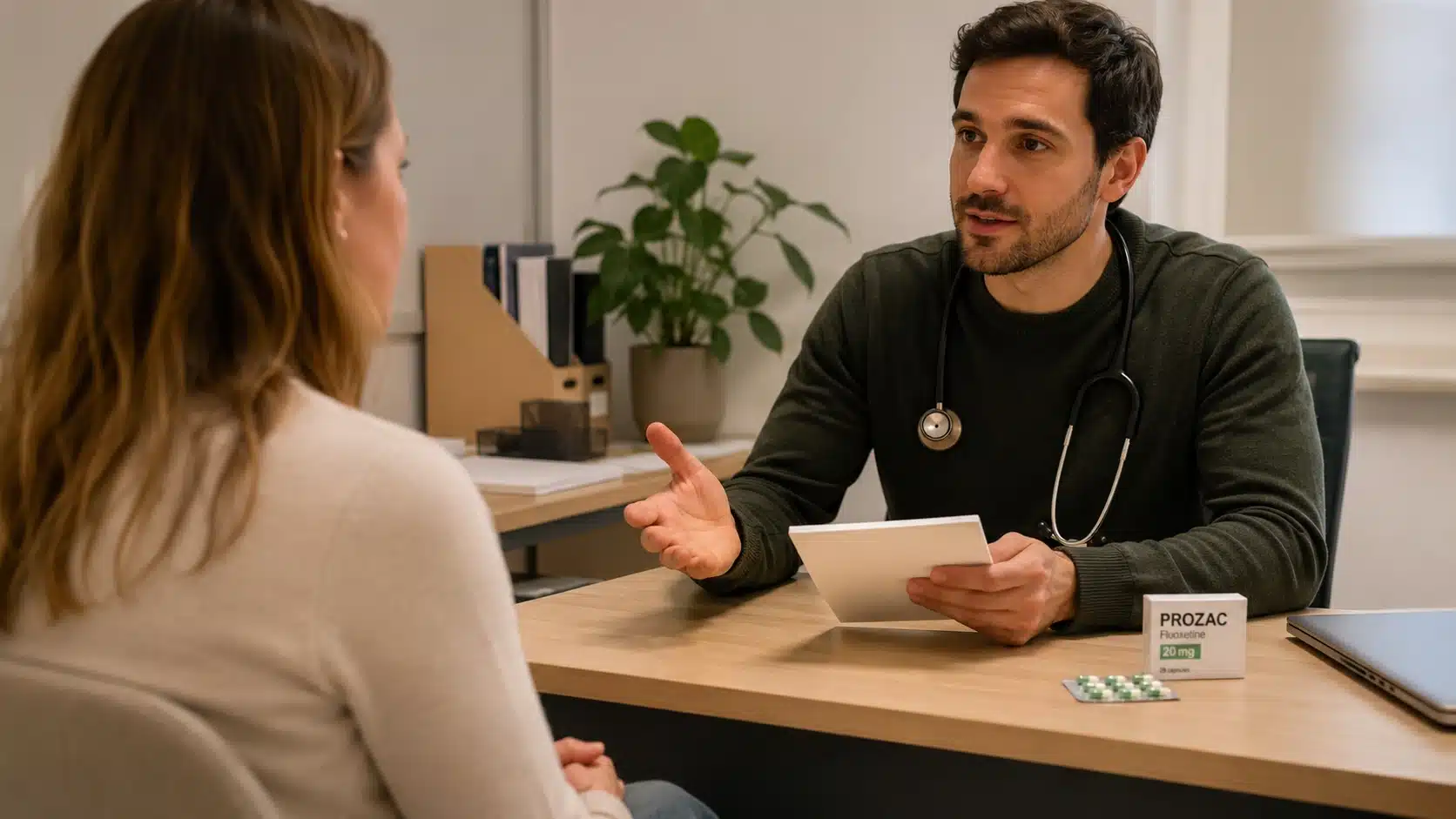 doctor discussing prozac fluoxetine treatment options during a patient consultation