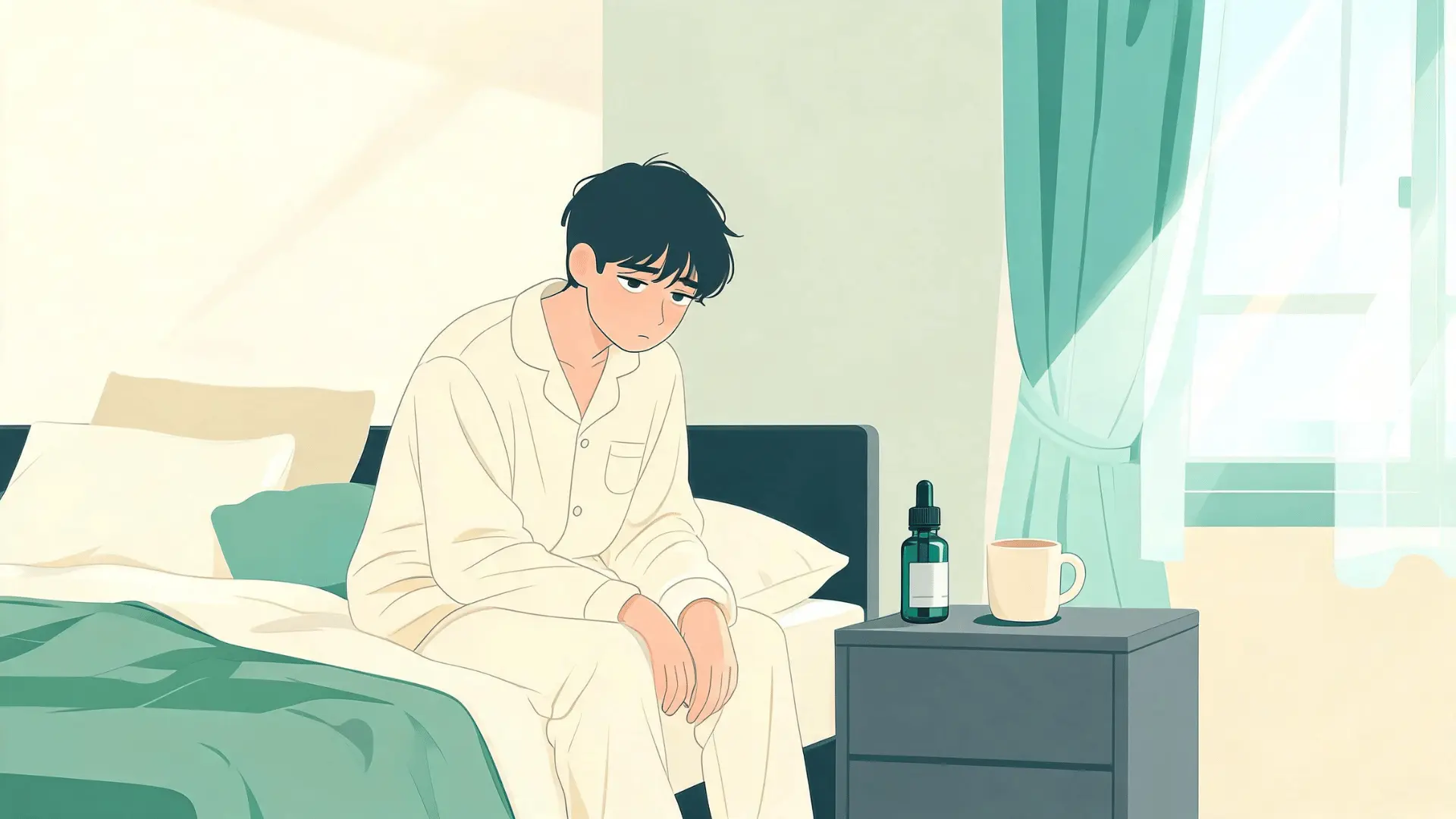 person feeling tired the next morning after using cbd oil the night before