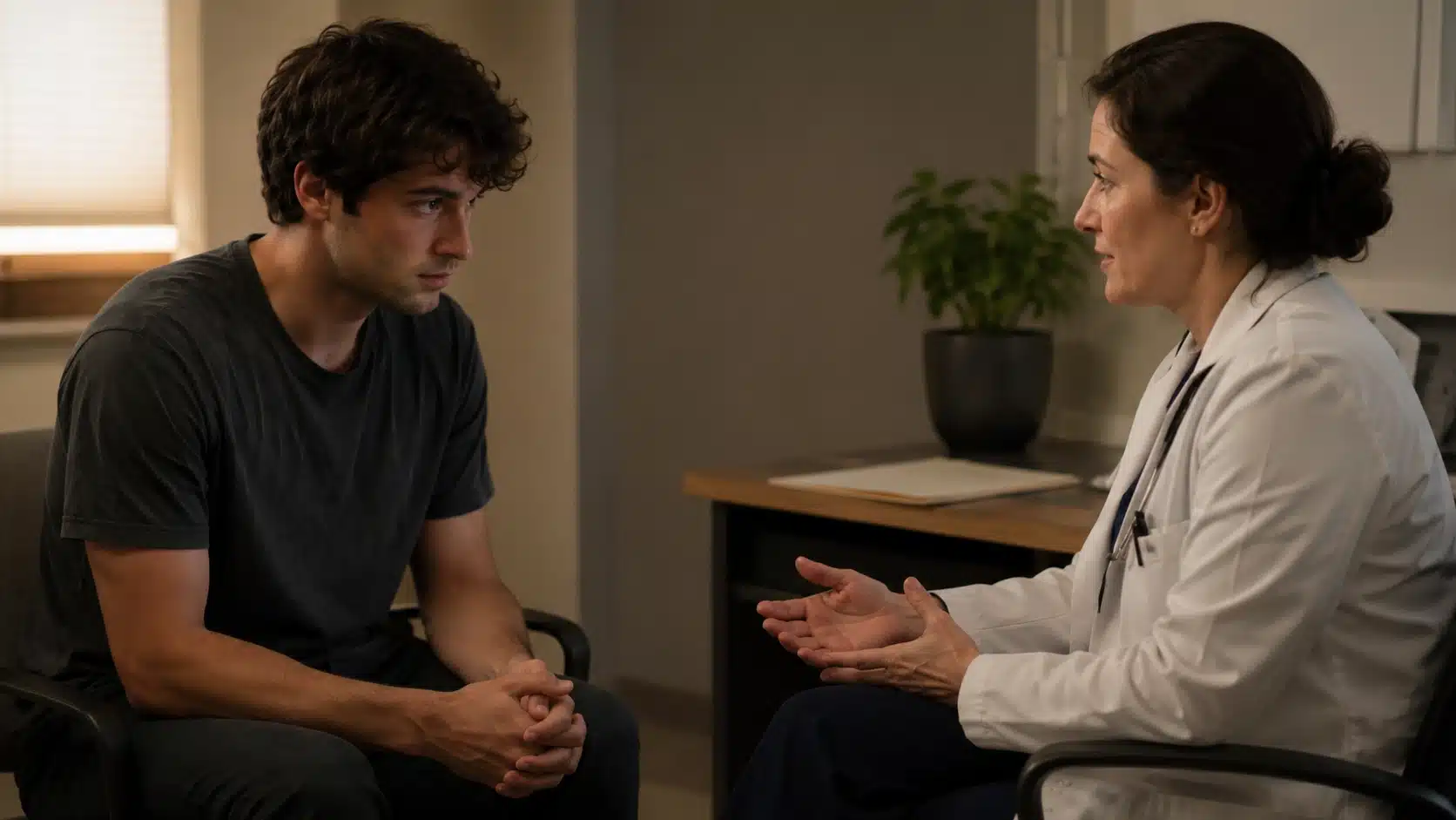 person reaching out for help to the doctor during a mental health crisis