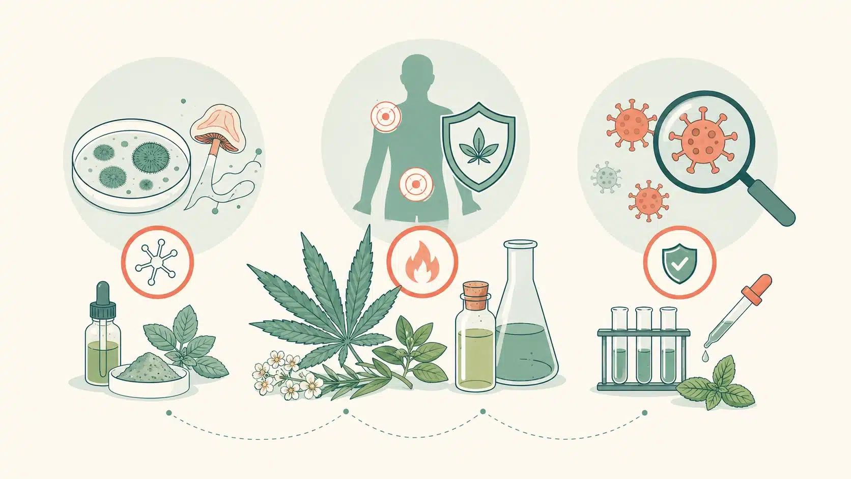 laboratory illustration showing antifungal anti inflammatory and antiviral research linked to ocimene terpene