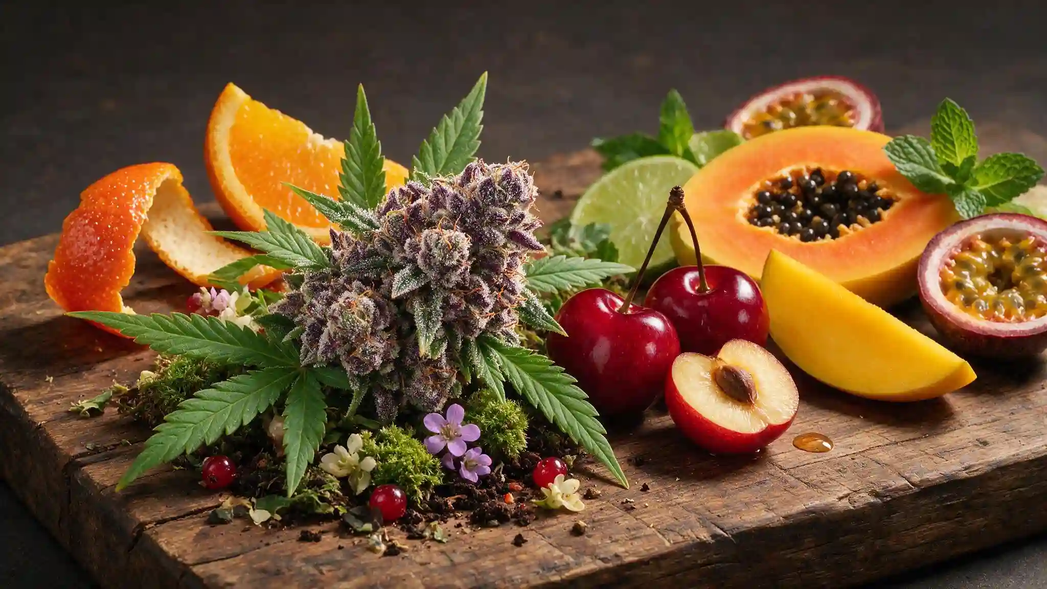 tropicana cherry cannabis flower with orange cherry and earthy aroma profile element
