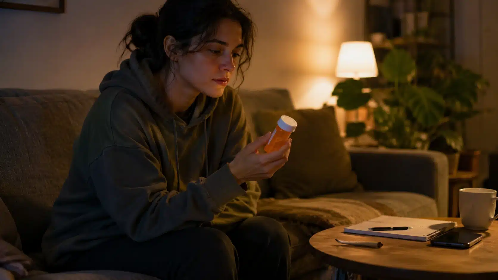 weighing cannabis use alongside a prozac prescription at home in the evening