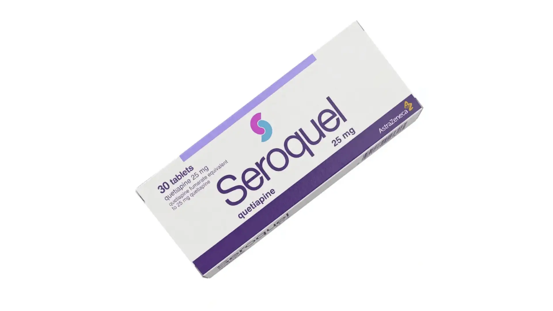 box of seroquel tablets in a white background