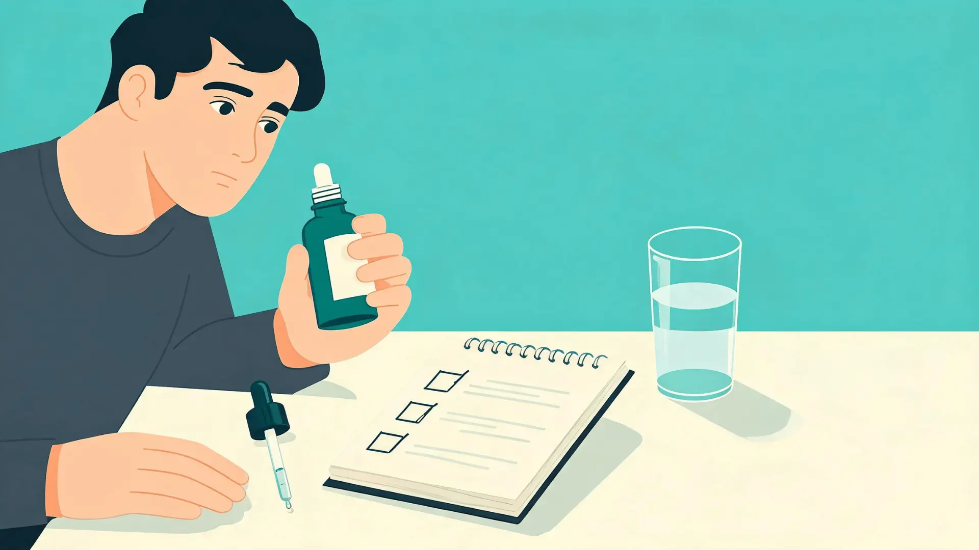 person checking cbd oil and noting symptoms to decide what to do next