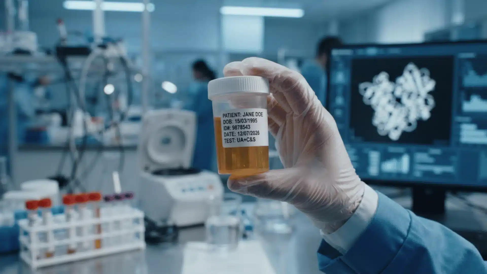lab technician examining a urine sample vial representing how thc metabolites are detected