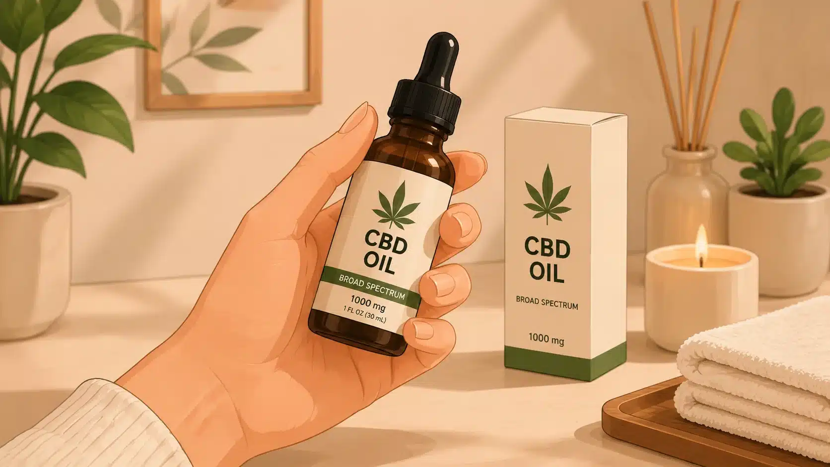 hand holding to check the cbd oil product